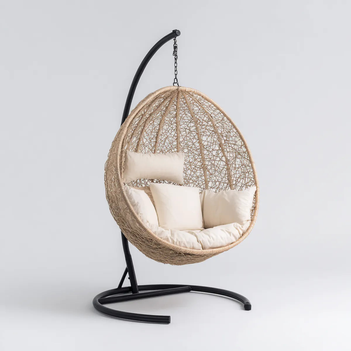Hamak lub fotel wiszący, Ogród wiszący fotel z czarnym stalowym wsparciem w naturalnym syntetycznym rattanowym kształcie braidu owalne 105 x 105 x 195 cm