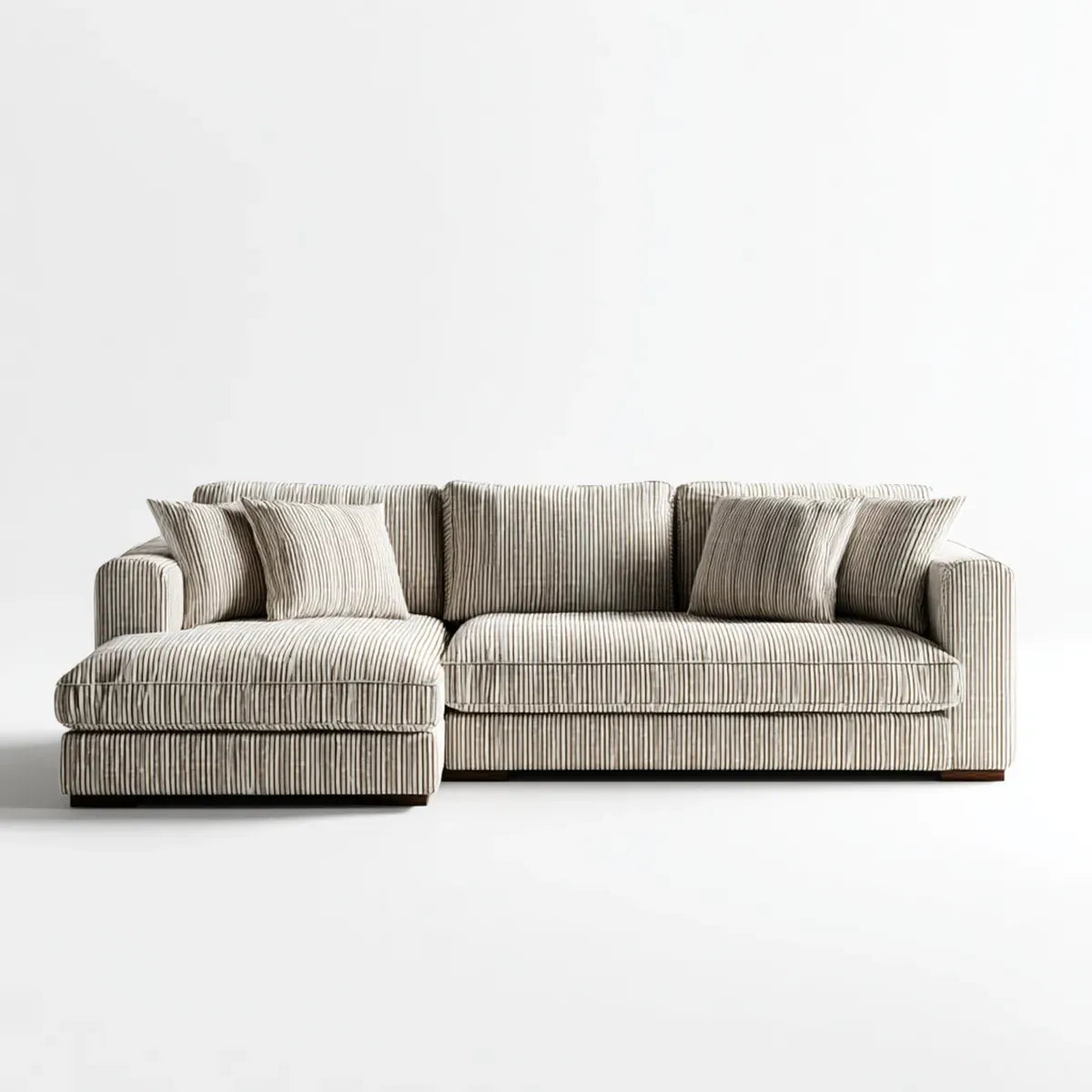 Sofa, Kanapa narożna z pianką poliestrową o kształcie L w paski, 260 x 165 x 85 cm