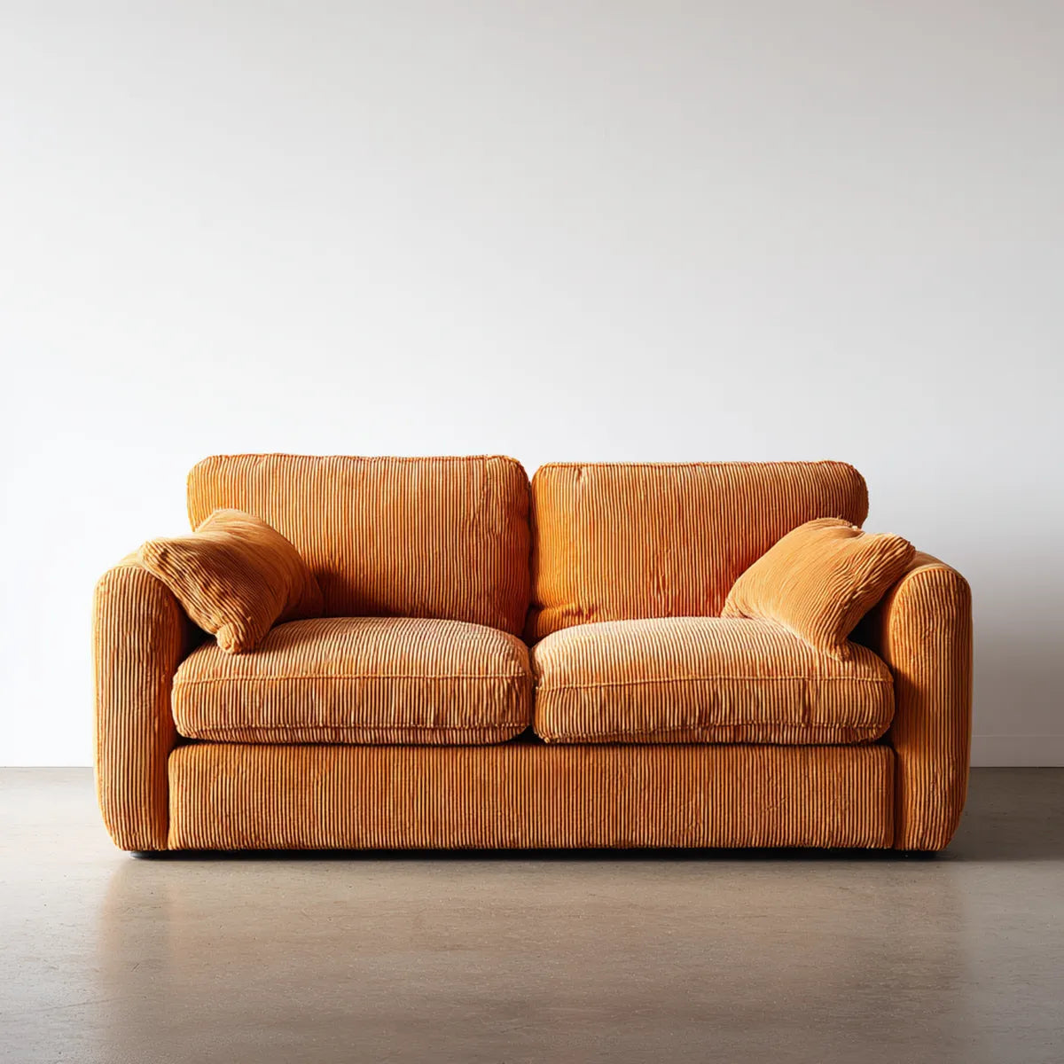 Sofa 2 pomarańczowa aksamitna poliestrowa rozkładana kanapa z poduszkami 170 x 90 x 85 cm
