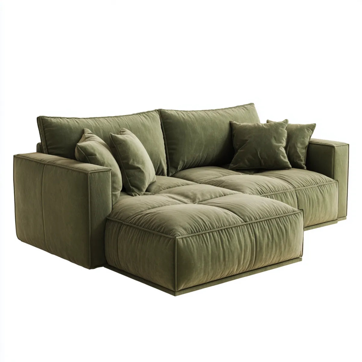 Sofa, Rożna sofa 3 zielone miejsca w poliestrowym aksamicie 280 x 170 x 85 cm