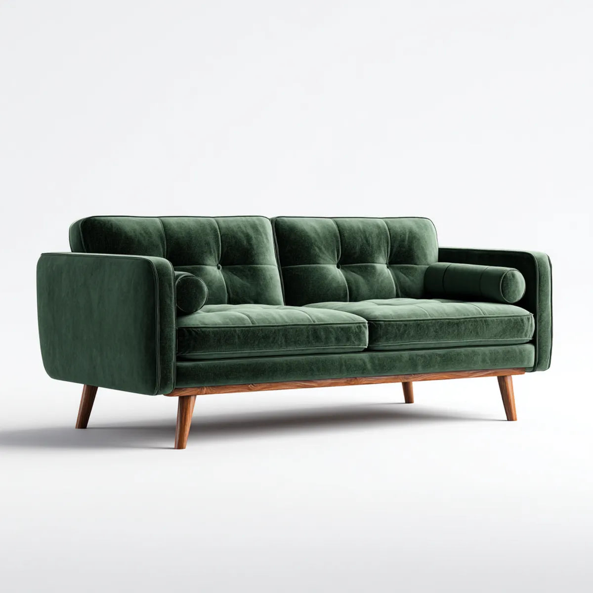 Sofa, 3 ciemnozielone sofa w prostokątnym poliestrowym aksamicie 200 x 90 x 85 cm