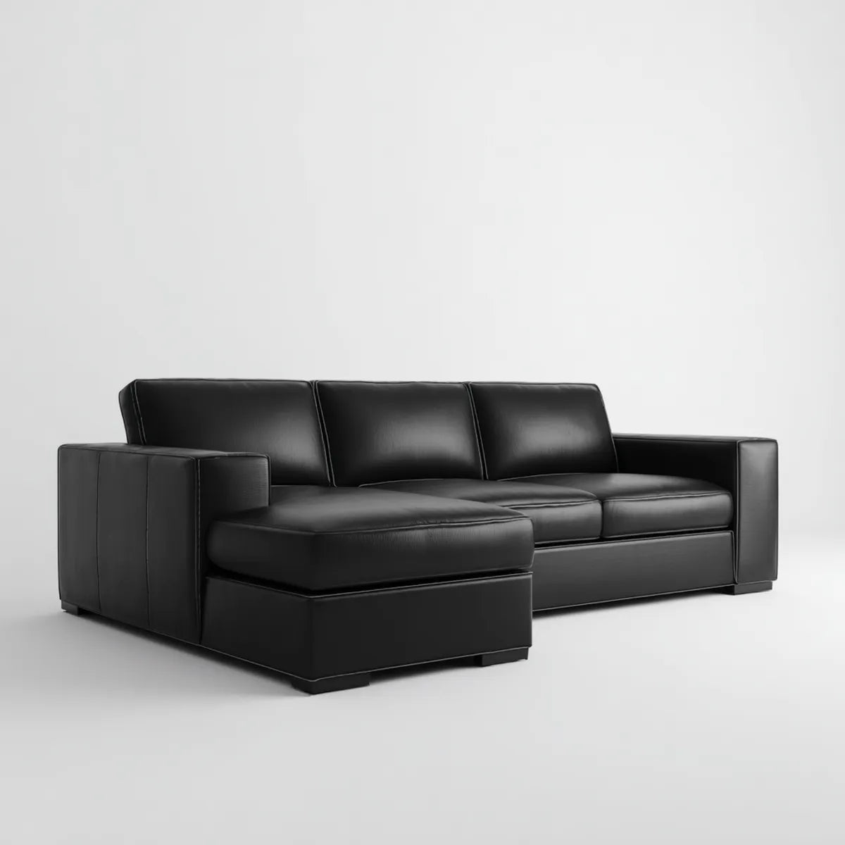 Sofa, Kącik sofa 3 fotele czarny 250 x 160 x 85 cm w PU skóra z krzeseł longa lewo