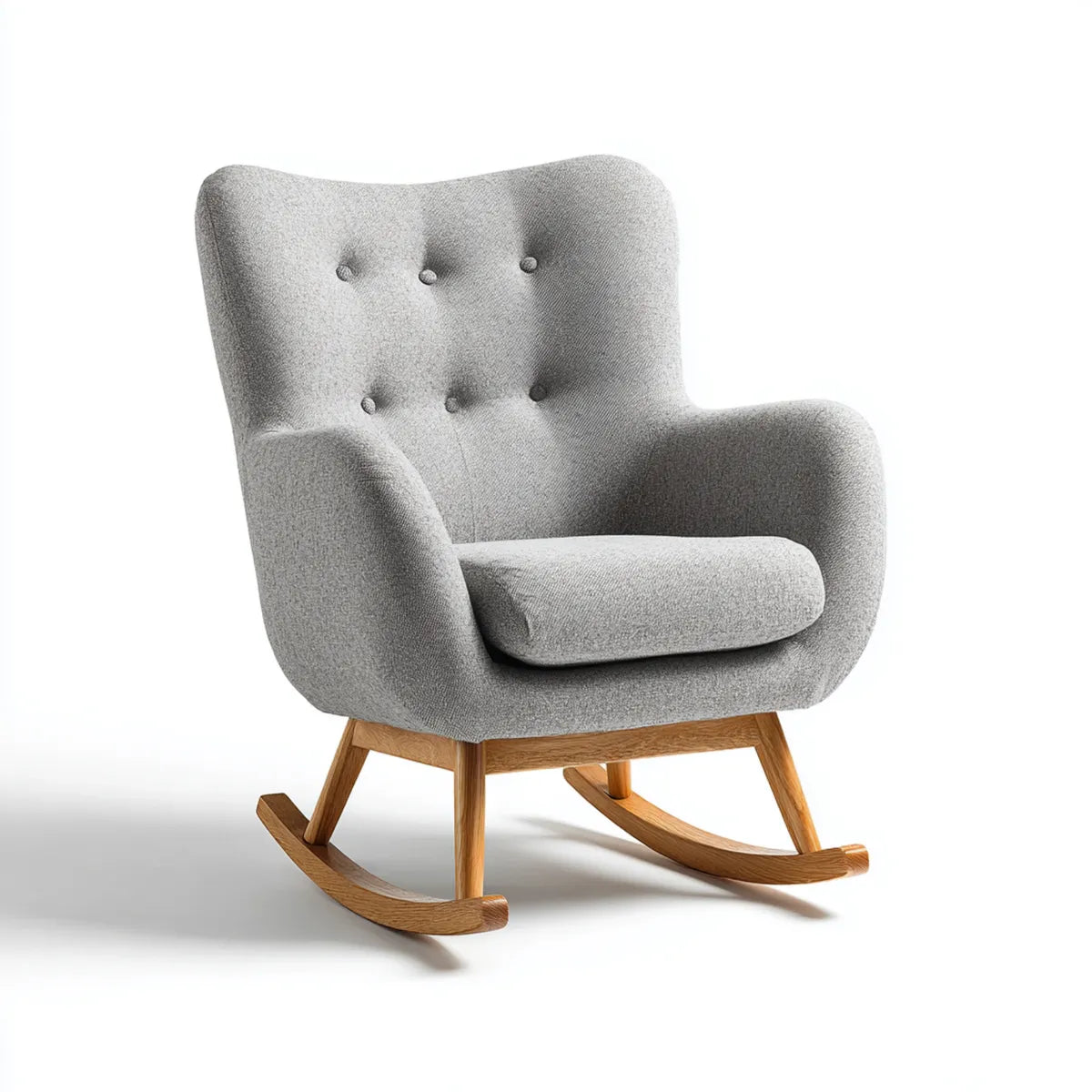 Fotel bujany, Szary fotel rockera poliestrowego z podstawą hevea drewna 69 x 93 x 100 cm