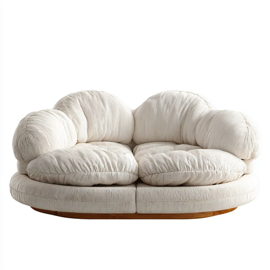 Fotel wypoczynkowy, 2-osobowy sofa krem w żebrowanym poliestrowym kształcie okrągłym 180 x 100 x 78 cm