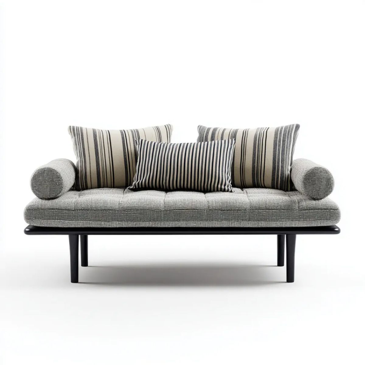Fotel wypoczynkowy, 2-osobowy fotelik sofa w poliestrze z czarnym stalowym poduszeczkiem w paski, 160 x 80 x 78 cm