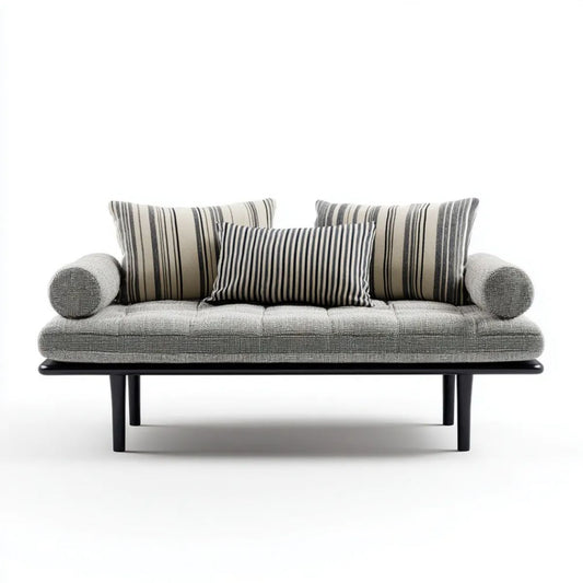 Fotel wypoczynkowy, 2-osobowy fotelik sofa w poliestrze z czarnym stalowym poduszeczkiem w paski, 160 x 80 x 78 cm