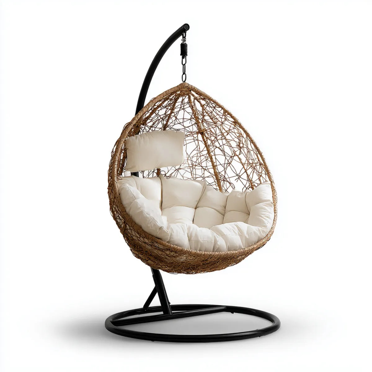 Hamak lub fotel wiszący, Brązowy i czarny rattan PE ogród wiszące fotel z poduszkami 105 x 105 x 195 cm