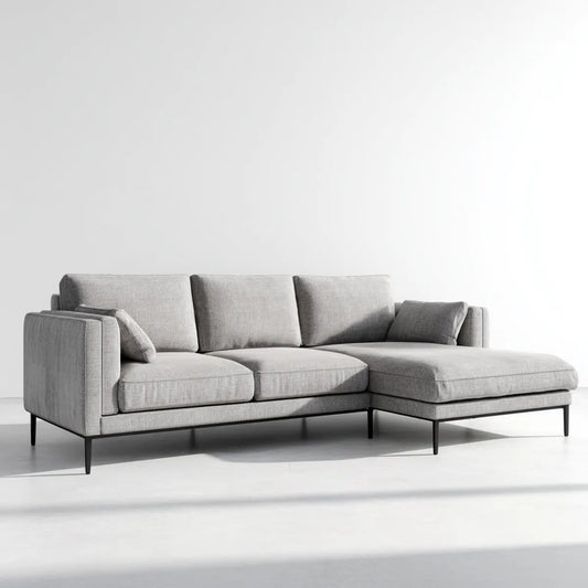 Sofa, Kanapa narożna z recyrem na prawej szarej, prostokątnej, 250 x 160 x 85 cm