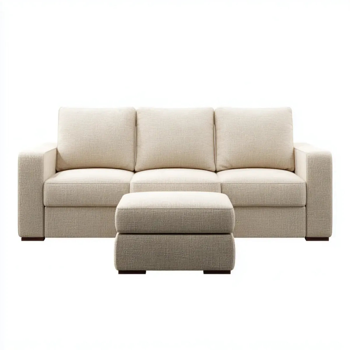 Sofa 3 fotele z beżowym poliestrowym ottomanem prostokątnym kształtem 210 x 90 x 85 cm