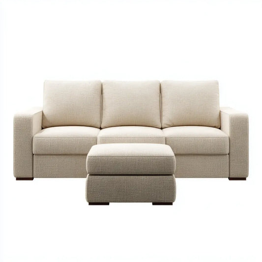 Sofa 3 fotele z beżowym poliestrowym ottomanem prostokątnym kształtem 210 x 90 x 85 cm