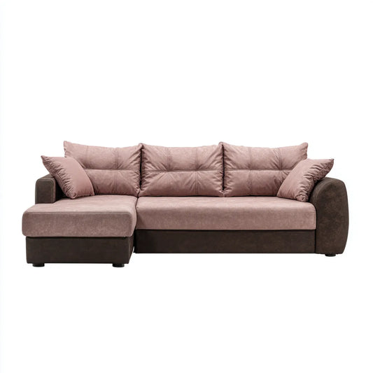 Sofa, Kanapa narożna 3 fotele z krzesełkiem z lewej gołębi i brązowym mikrofibrem 250 x 155 x 85 cm