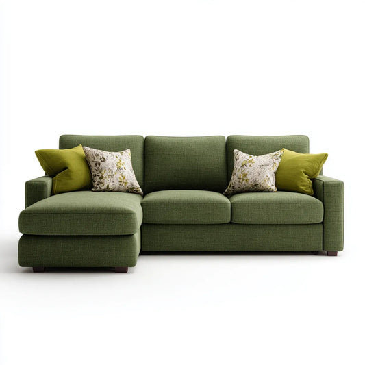 Sofa z krzesełkowym longiem lewym zielonym 3 miejsca 240 x 160 x 85 cm w poliestrowym kształcie kątowym