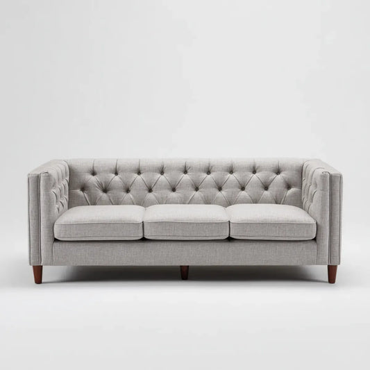 Sofa, Chesterfield 3 Fotele Szara poliester prostokątna 210 x 88 x 76 cm