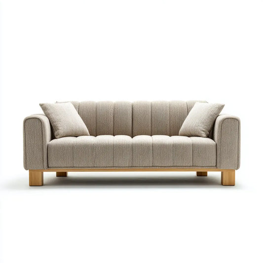 Sofa 2 beżowe poliestrowe fotele z litymi nogami z drewna 160 x 85 x 80 cm prostokątne