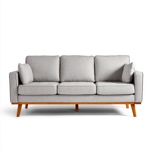 Sofa, 3 fotele szare 210 x 88 x 85 cm poliestrowa sofa z nogami w kształcie prostokątnym z litego drewna