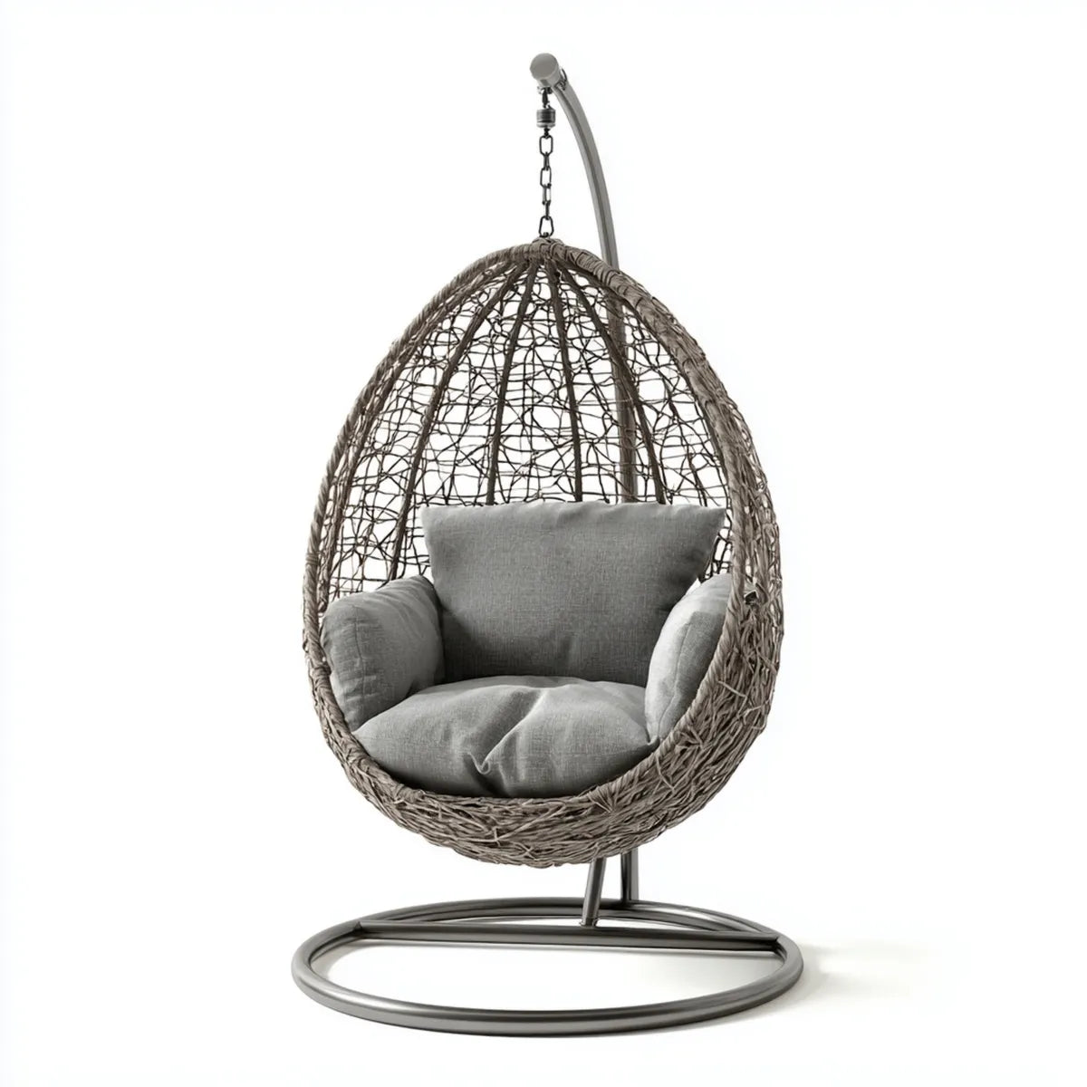 Hamak lub fotel wiszący, Szary ogród Egg Wiszące fotel 105 x 105 x 195 cm w stali i rattan PE