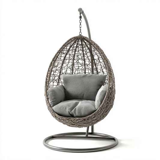 Hamak lub fotel wiszący, Szary ogród Egg Wiszące fotel 105 x 105 x 195 cm w stali i rattan PE