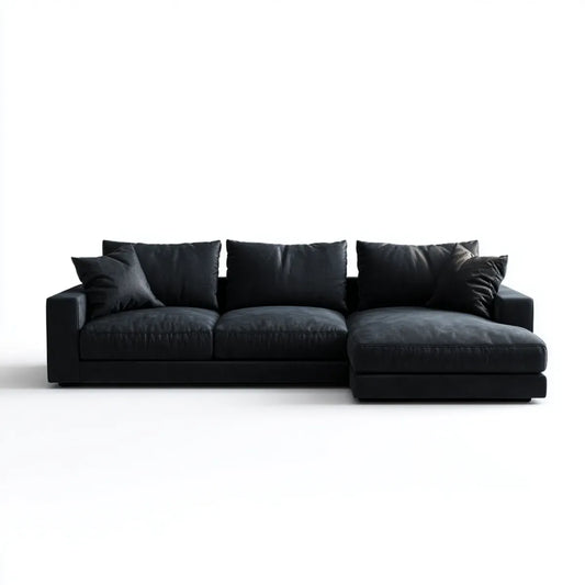 Sofa, Kanapa narożna z 3 miejscami czarnymi 280 x 170 cm w skórze PU z prawym półwyspem w kształcie litery L