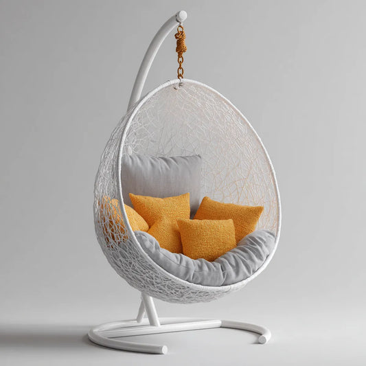Hamak lub fotel wiszący, Biały ogród Egg Wiszące fotel 105 x 95 x 195 cm w stali i rattan PE