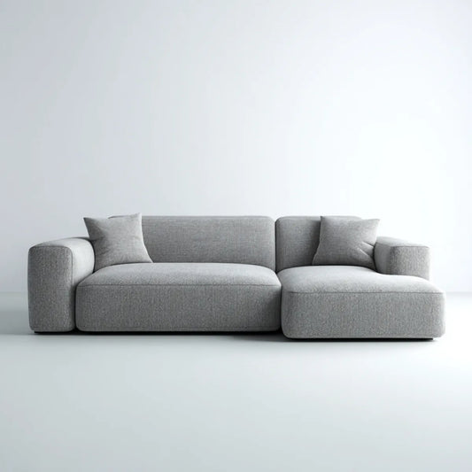 Sofa, Kanapa narożna z szewcem z prawej poliestru 260 x 160 x 78 cm z 2 poduszkami