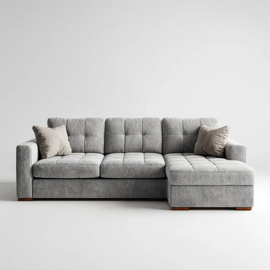 Sofa, Rożna sofa 4 miejsca szare w aksamicie poliestrowym 260 x 160 x 85 cm