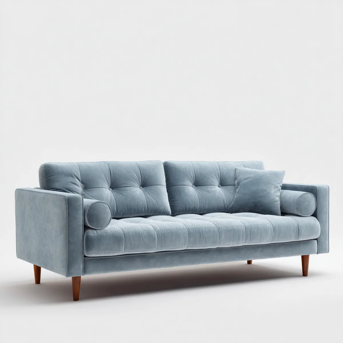 sofa 3-osobowa niebieska szara 220 x 90 x 85 cm poliestrowy aksamit prosty kształt