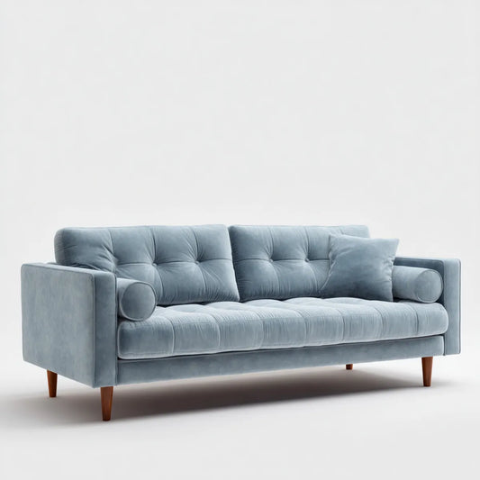 sofa 3-osobowa niebieska szara 220 x 90 x 85 cm poliestrowy aksamit prosty kształt