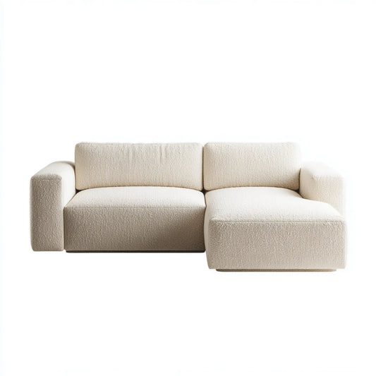 Sofa, Modułowa 2-osobowa sofa z szezlongiem prawy krem bookle poliester 250 x 160 x 75 cm