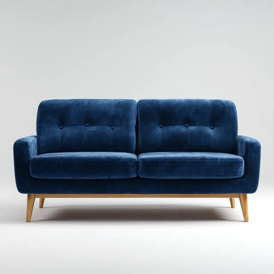 Sofa 2 granatowe miejsca w aksamicie poliestrowym z litymi nogami z drewna 150 x 82 x 84 cm prostokątne