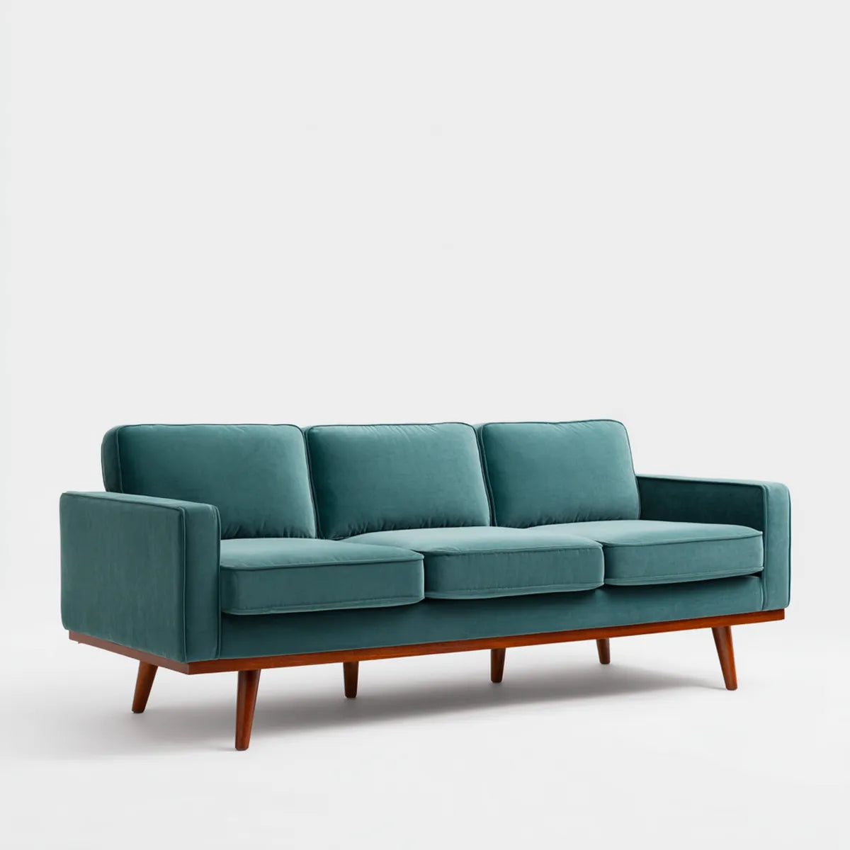 Sofa, 3 Sofa z zielonym olejem w prostokątnym poliestrze Velvet 210 x 85 x 86 cm z litymi drewnianymi nóżkami