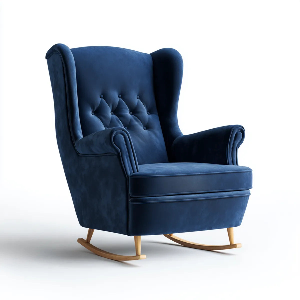 Fotel bujany, Navy Niebieski poliester aksamitny zlewka rocker krzesło 78 x 92 x 108 cm