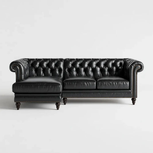 Sofa, Chesterfield narożna sofa czarny 280 x 170 x 78 cm PU sztuczna skóra kształt litery L