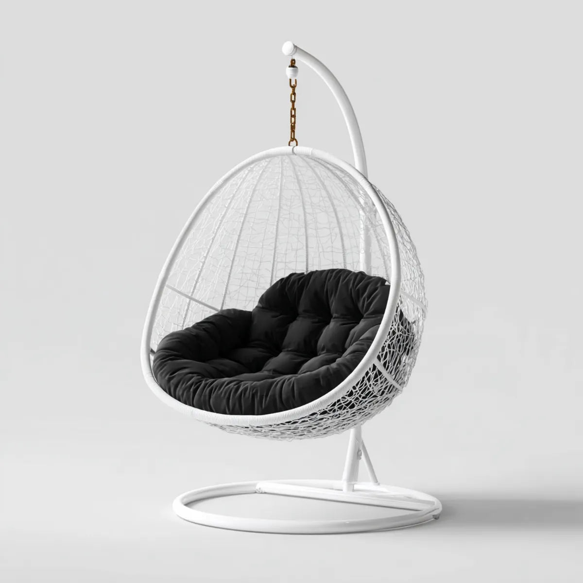 Hamak lub fotel wiszący, Biały ogród wiszące fotel z czarnej poduszki rattan PE i stali 95 x 95 x 195 cm