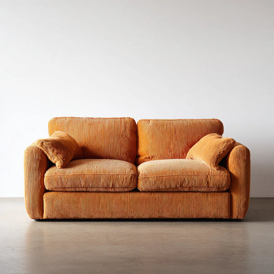 Sofa 2 pomarańczowa aksamitna poliestrowa rozkładana kanapa z poduszkami 170 x 90 x 85 cm