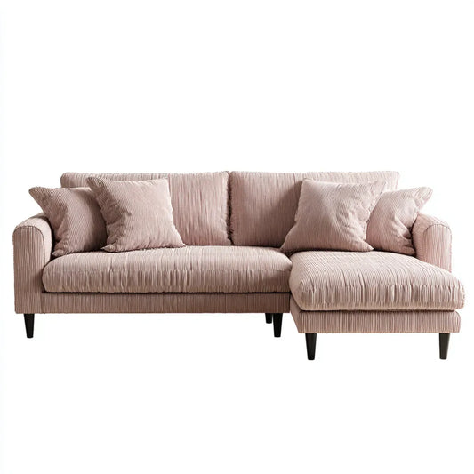 Sofa, Kącik sofa z szezlongiem różowy proszek aksamit 245 x 155 x 85 cm