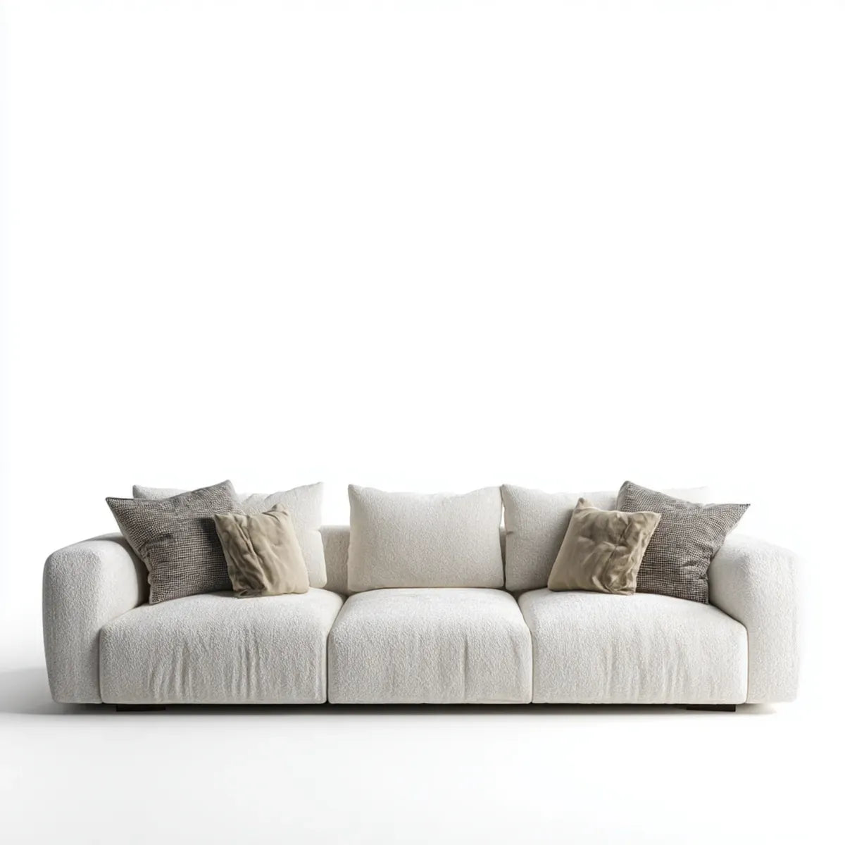 Sofa 3 fotele biały poliester bookle 240 x 100 x 78 cm prostokątna