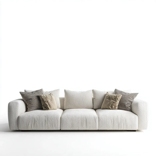 Sofa 3 fotele biały poliester bookle 240 x 100 x 78 cm prostokątna