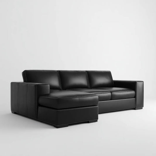 Sofa, Kącik sofa 3 fotele czarny 250 x 160 x 85 cm w PU skóra z krzeseł longa lewo