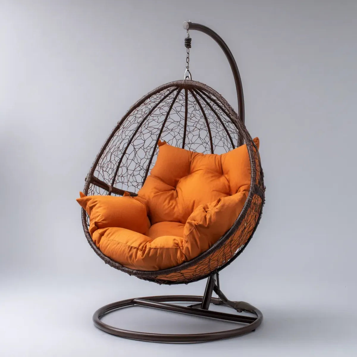 Hamak lub fotel wiszący, Brązowy i pomarańczowy owalny ogród wiszący fotel z podporą 95 x 95 x 195 cm w stali i polietylenu