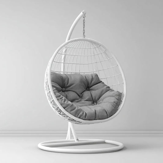 Hamak lub fotel wiszący, Białe i szare krzesło ogrodowe wiszące na krześle 95 x 95 x 195 cm w stali i poliestrze