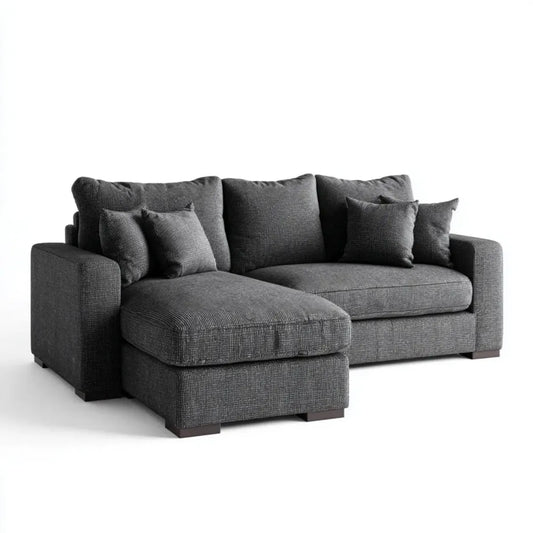 Sofa, Kanapa narożna z ciemnoszarym krzesełkiem z poliestru 240 x 160 x 85 cm