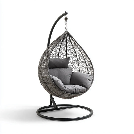 Hamak lub fotel wiszący, Szare jajka ogród wiszące fotel 95 x 95 x 195 cm w rattan PE i stali