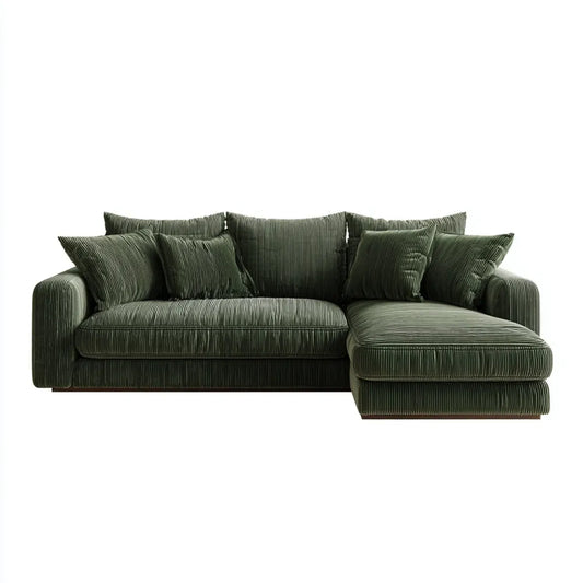 Sofa, Kanapa narożna 3 zielone aksamitne miejsca z krzesełkiem z prawej strony 240 x 160 x 85 cm