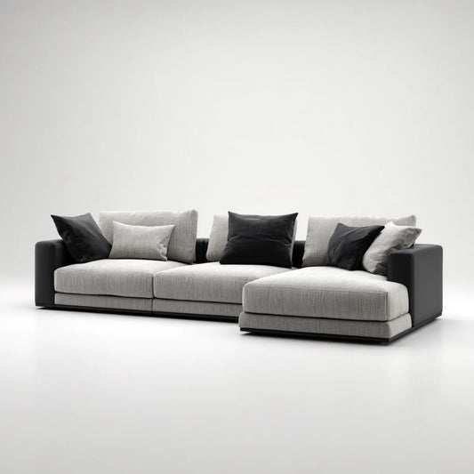 Sofa, Kanapa narożna z krzesełkiem z haczykiem L szarym i czarnym 280 x 170 x 85 cm poliester