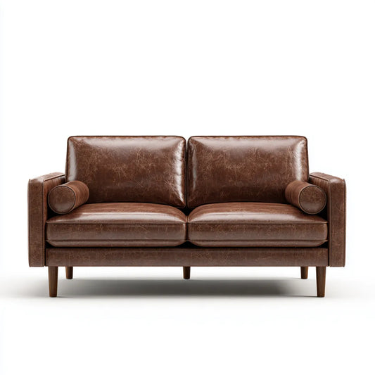 Sofa 2 brązowe siedzenia ze skóry PU z poduszkami cylindrycznymi 160 x 85 x 82 cm