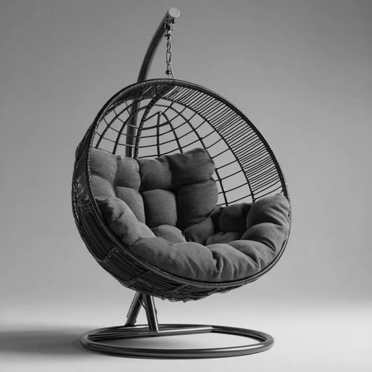 Hamak lub fotel wiszący, Czarny ogród jaj krzesło rattan PE i stali 105 x 75 x 195 cm