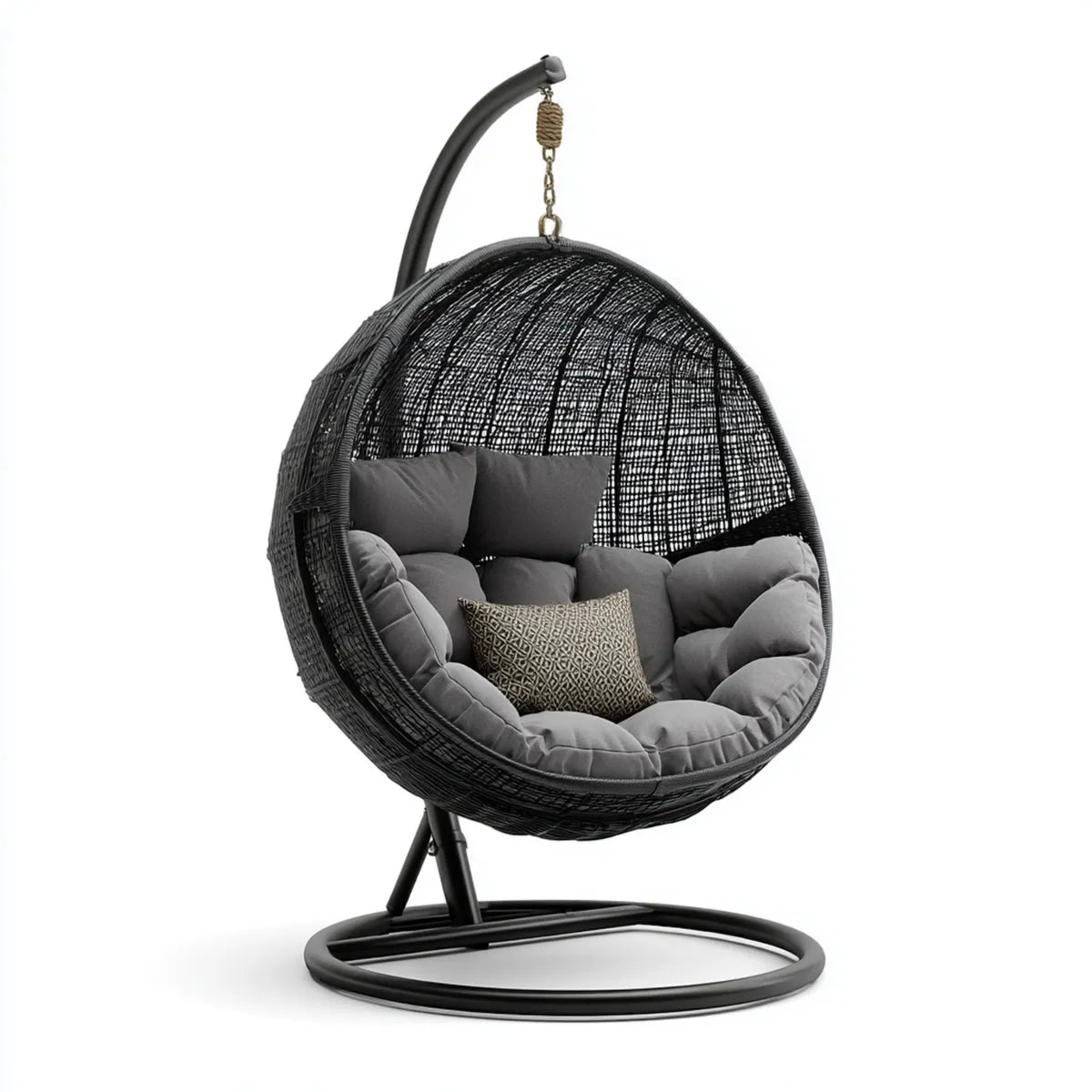 Hamak lub fotel wiszący, Czarny ogród z jaj wiszące fotel 120 x 105 x 195 cm podpórka w stali i syntetyczny rattan