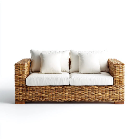 Sofa ogrodowa, Taras sofa 2-osobowa naturalny brązowy krem 140 x 80 x 75 cm naturalny rattan poliester prostokątna