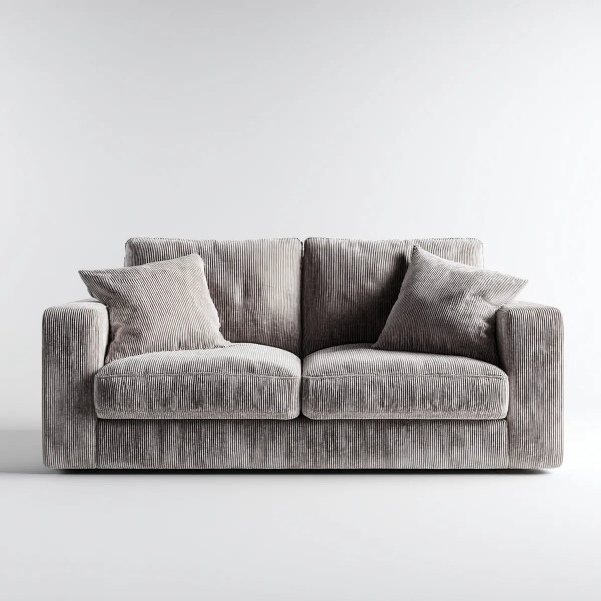Sofa 2 umieszcza szary 180 x 90 x 85 cm w aksamicie z prostokątnym poliestrowym żebrem